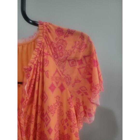 Denim & Co Canyon Retreat Mesh Flutter Sleeve Midi Dress Peach 2X A642452 NWOT - Picture 4 of 9